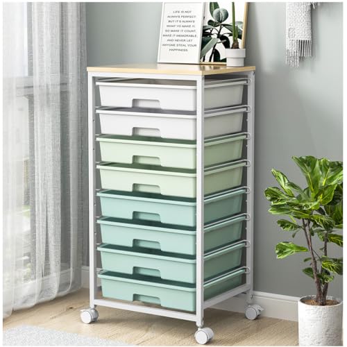 Eco-Friendly Rolling Storage Utility Cart Organizers with 8 Drawers and Wooden Kit