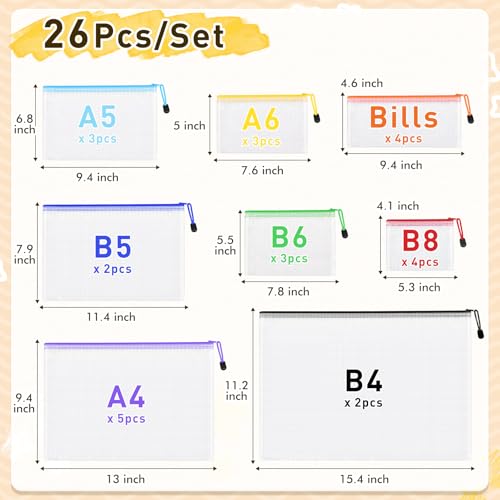 Minimalist 26pcs Mesh Zipper Pouch Bags, 8 Sizes Plastic for Daily Use