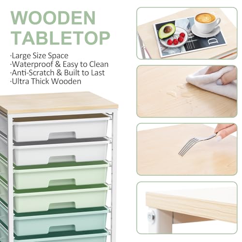 Eco-Friendly Rolling Storage Utility Cart Organizers with 8 Drawers and Wooden Kit