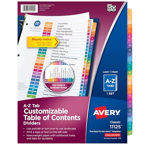 Classic Avery A-Z Dividers for 3 Ring Binders, 26 Tabs for Daily Use